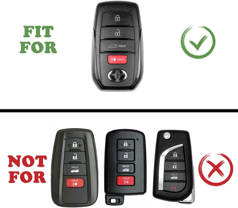 TANDRIVE Key Fob Cover for Toyota 2026 2025 Camry and 2026-2023 Corolla Crown, 4-Button, Silicone, 2-Pack, Red Button, Black - Image 2